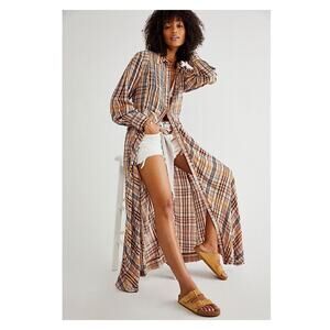 Free People Plaid Maxi Dress - Brown and Cream
